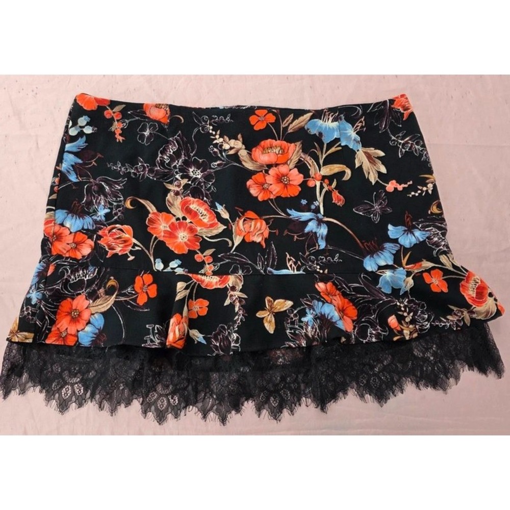 Who What Wear Floral Lace Trim Ruffle Mini Skirt24W